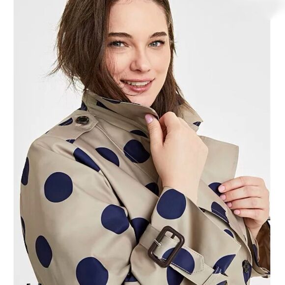 On 34th Plus Size Polka Dot Trench Coat - Picture 3 of 8